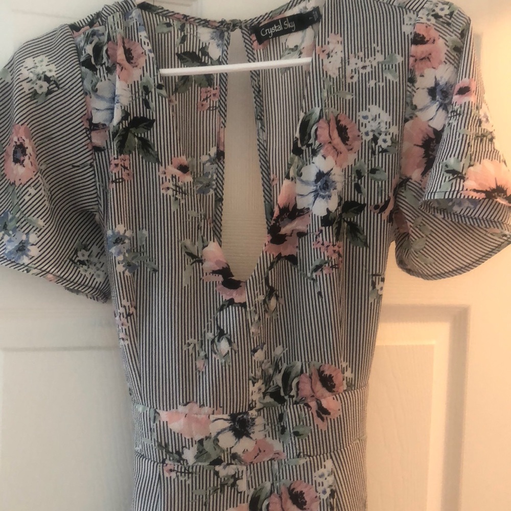 Striped and floral midi jumpsuit